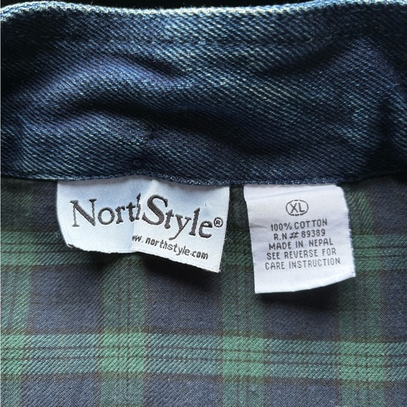 Vtg 90s NorthStyle Denim Full Zip Jacket Barn Chore Flannel Lined Hood Womens XL - Picture 3 of 7